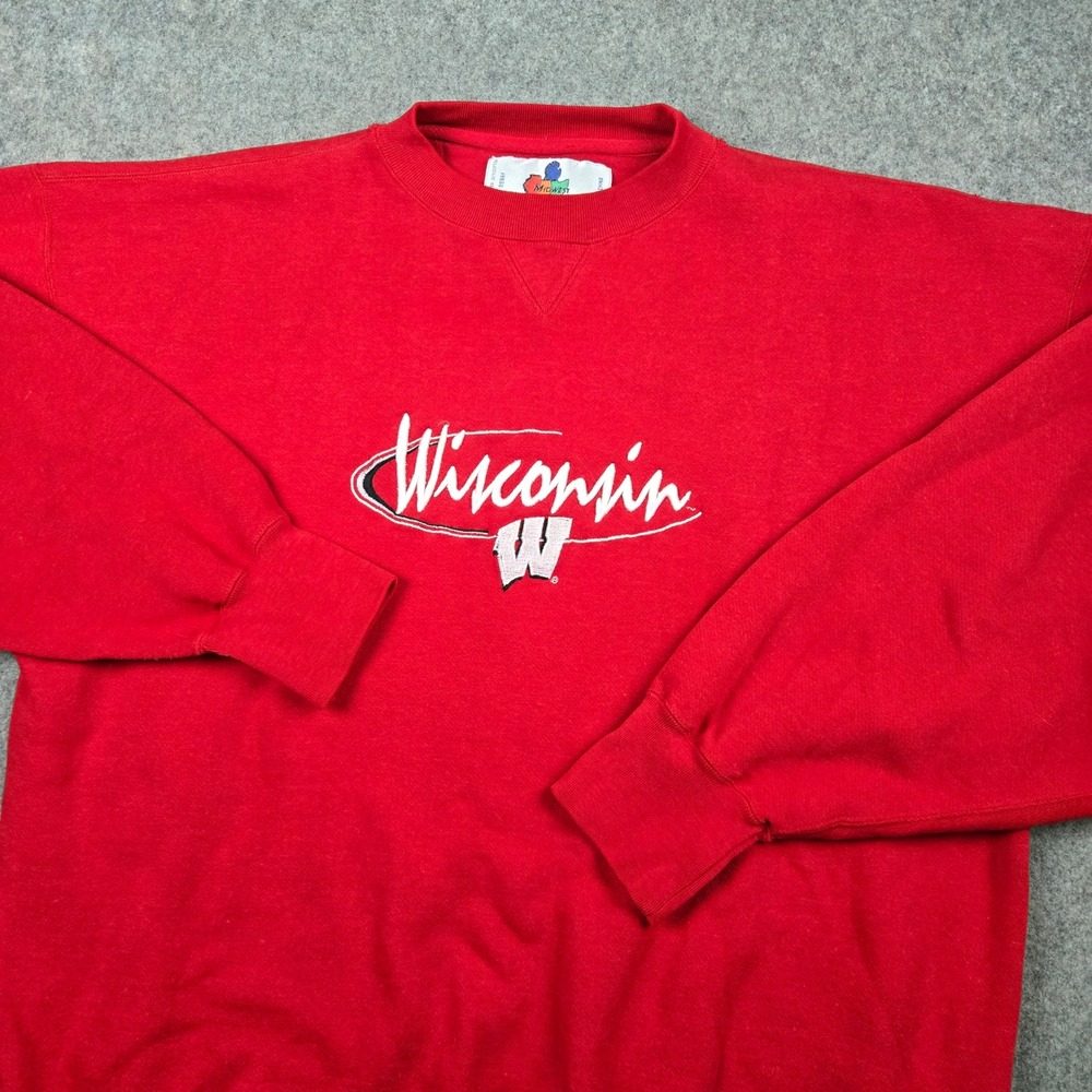 Wisconsin Sweatshirt Mens‎ XXL Red Badgers NCAA Vintage 90s Midwest Embroidery